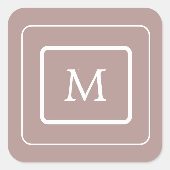 modern pastel dark blush monogram square sticker (Front)
