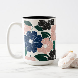 Modern Pastel & Dark Flower Two-Tone Coffee Mug