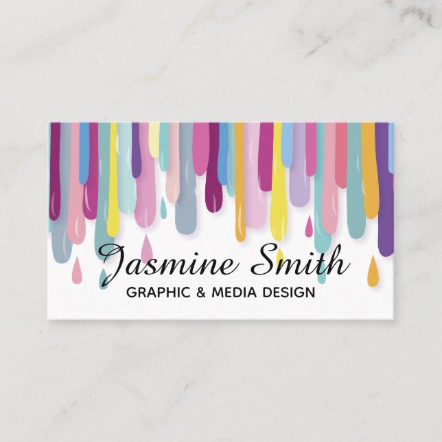 Modern Pastel Dripping Paint Minimalist Business Card (Front)