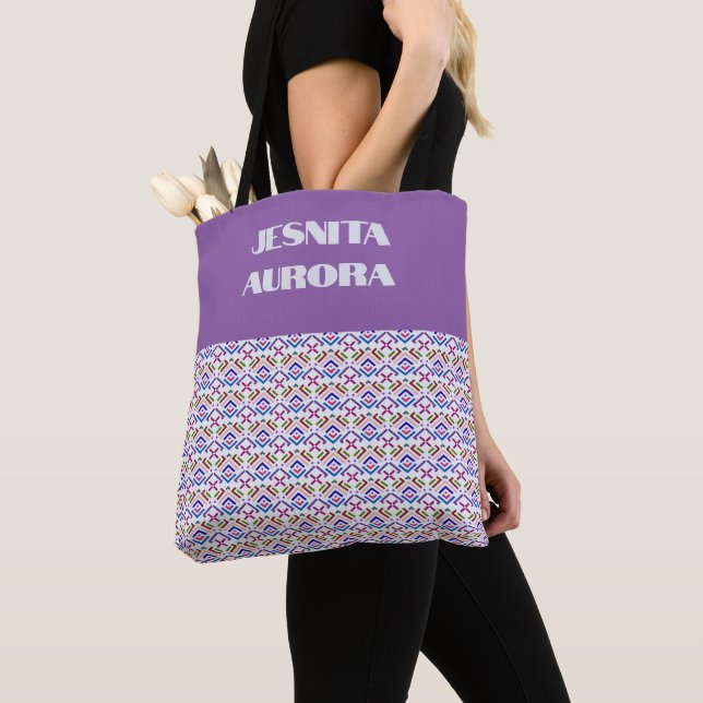 Modern Pastel Ethnic Geometric Diamond Pattern Tote Bag (Close Up)