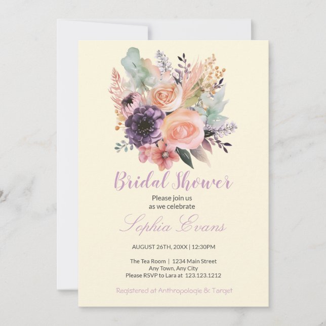 Modern Pastel Floral Bouquet Yellow Bridal Shower Invitation (Front)