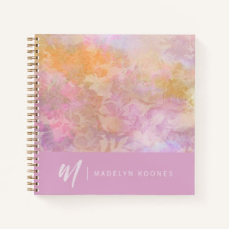Modern Pastel Floral Pattern Monogrammed Notebook