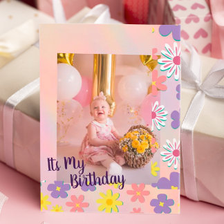 Modern pastel floral photo Birthday Card