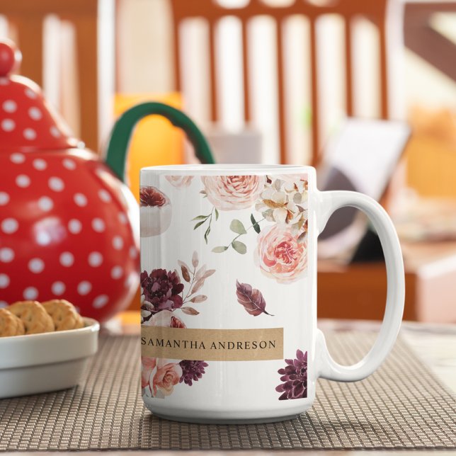 Modern Pastel Flowers & Kraft Personalised Gift Coffee Mug (Creator Uploaded)