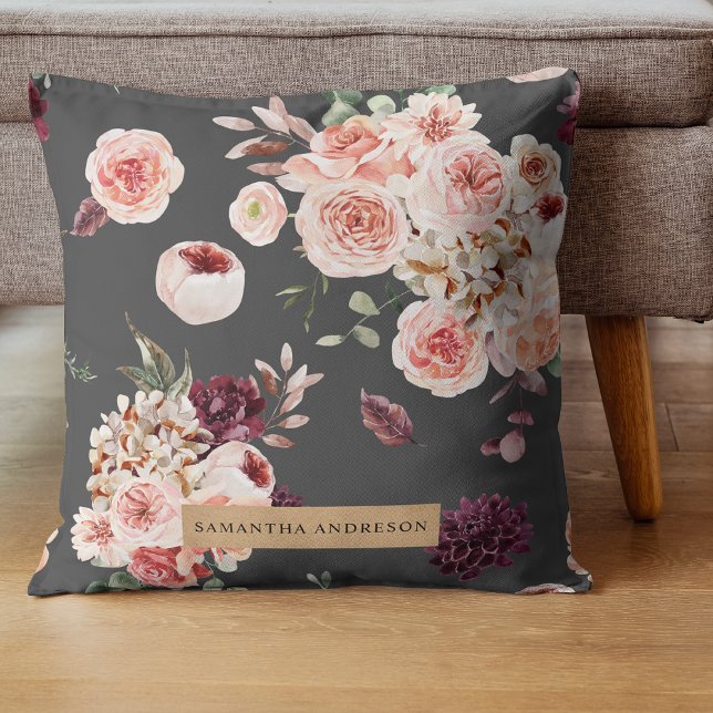 Modern Pastel Flowers & Kraft Personalised Gift Cushion (Creator Uploaded)