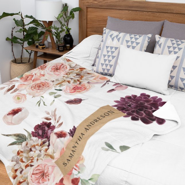 Modern Pastel Flowers & Kraft Personalised Gift Fleece Blanket (Creator Uploaded)