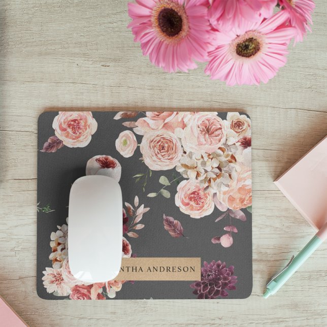 Modern Pastel Flowers & Kraft Personalised Gift Mouse Pad (Creator Uploaded)