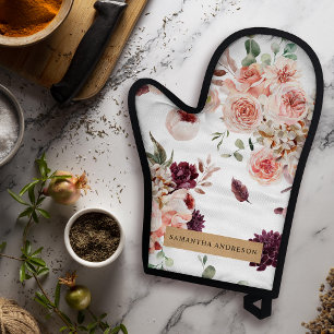 Modern Pastel Flowers & Kraft Personalised Gift Oven Mitt & Pot Holder Set