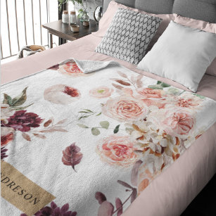 Modern Pastel Flowers & Kraft Personalised Gift Sherpa Blanket