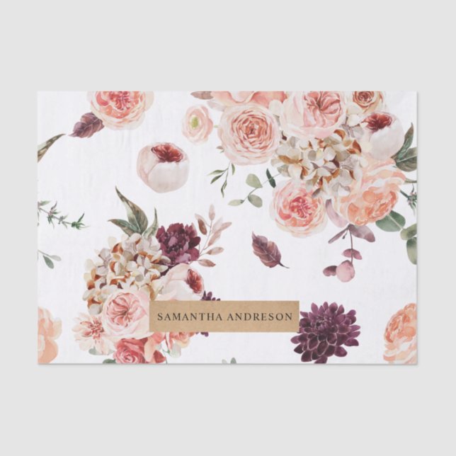 Modern Pastel Flowers & Kraft Personalised Gift Tissue Paper (Front)