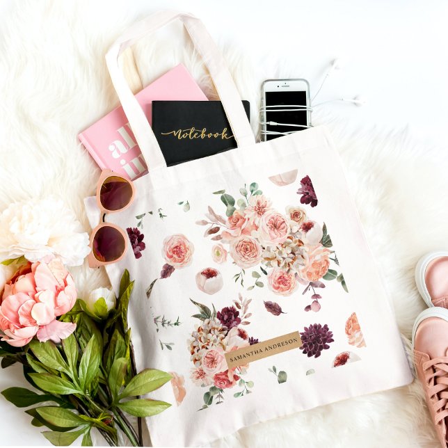 Modern Pastel Flowers & Kraft Personalised Gift Tote Bag (Creator Uploaded)