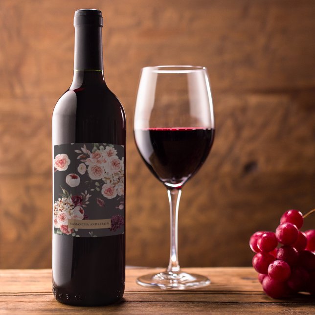 Modern Pastel Flowers & Kraft Personalised Gift Wine Label (Creator Uploaded)