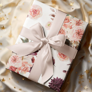 Modern Pastel Flowers & Kraft Personalised Gift Wrapping Paper