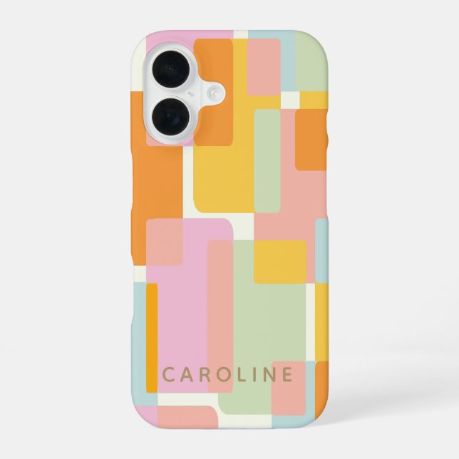Modern Pastel Geometric Shapes Personalised iPhone 16 Case (Back)