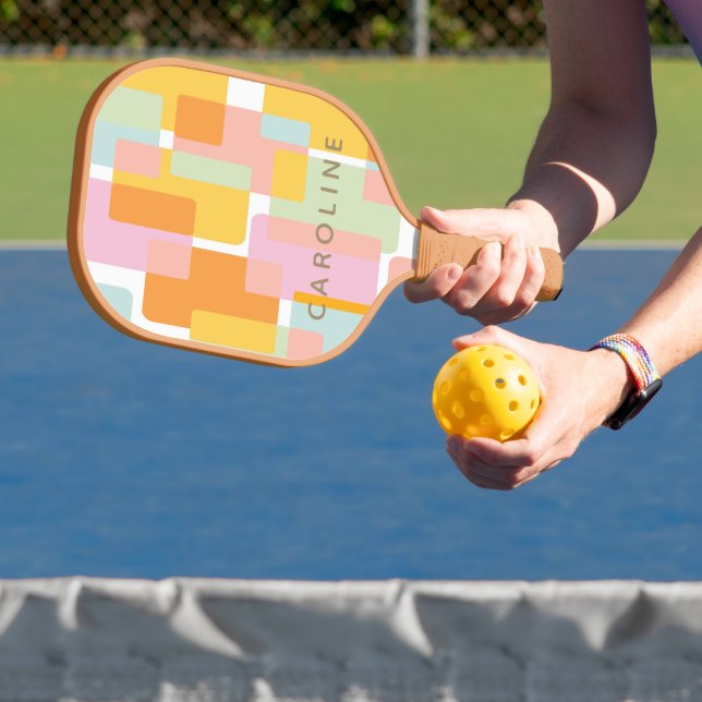 Modern Pastel Geometric Shapes Personalised Pickleball Paddle (Insitu)