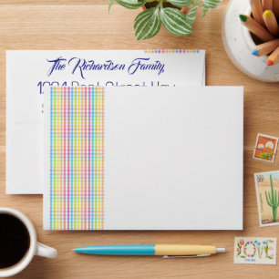 Modern Pastel Gingham Rainbow Baby Shower Pink A7 Envelope