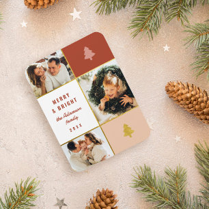 Modern Pastel & Gold 3 Photo Collage Christmas Magnet