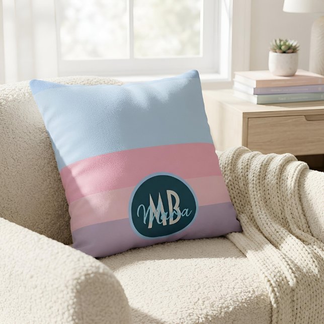 Modern Pastel Gradient Stripes Pattern Custom Name Cushion (Creator Uploaded)