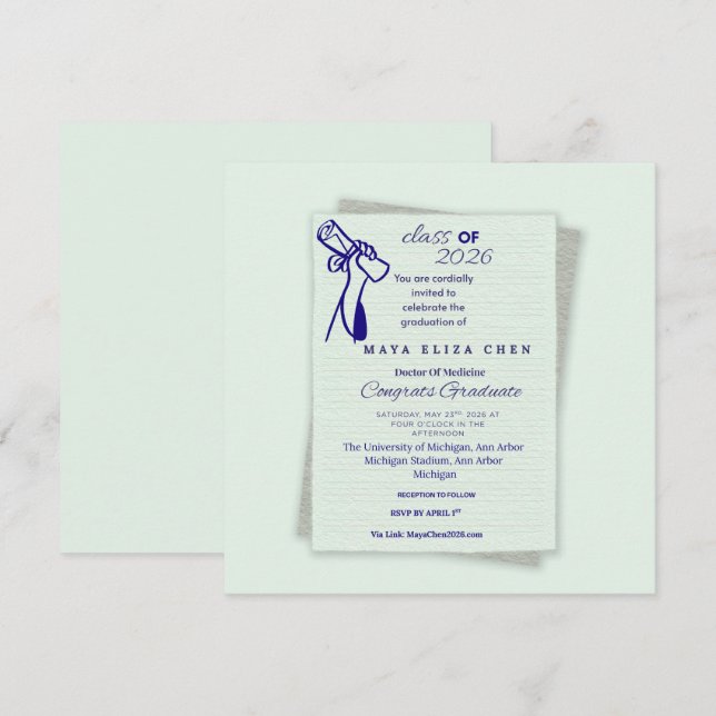 Modern Pastel Graduation Invitation | Class of 202 (Front/Back)