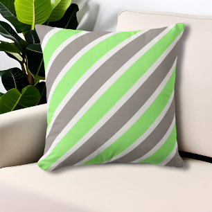Modern Pastel Green & Grey Stripes Cushion