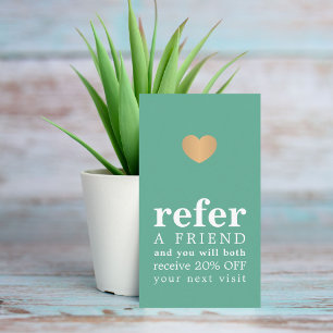 Modern Pastel Green White Faux Gold Heart Salon  Referral Card