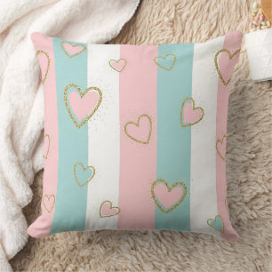 Modern Pastel Hearts with Subtle Gold Highlights Cushion