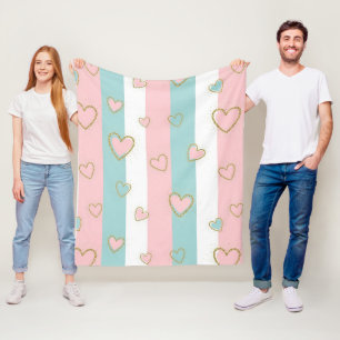 Modern Pastel Hearts with Subtle Gold Highlights Fleece Blanket