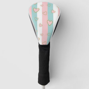 Modern Pastel Hearts with Subtle Gold Highlights Golf Head Cover