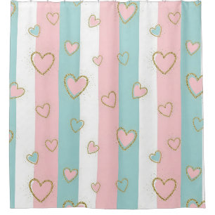 Modern Pastel Hearts with Subtle Gold Highlights Shower Curtain