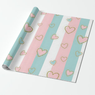 Modern Pastel Hearts with Subtle Gold Highlights Wrapping Paper