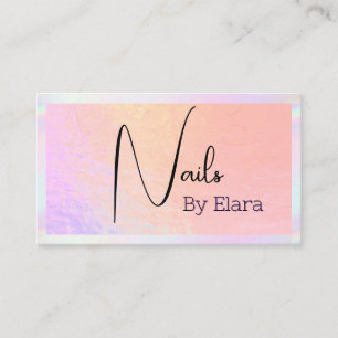 Modern Pastel Holographic Nail Tech Business Card