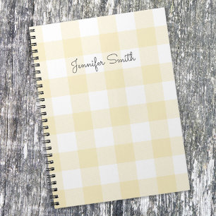Modern Pastel Lemon and White Gingham Check Notebook