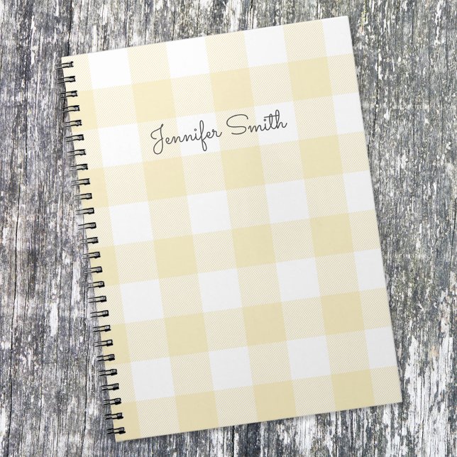 Modern Pastel Lemon and White Gingham Check Notebook (Creator Uploaded)
