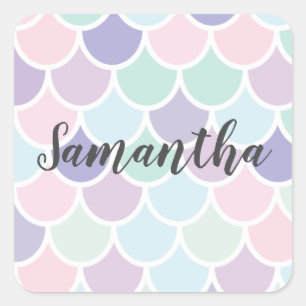 Modern Pastel Lovely Mermaid Pattern With Name Square Sticker