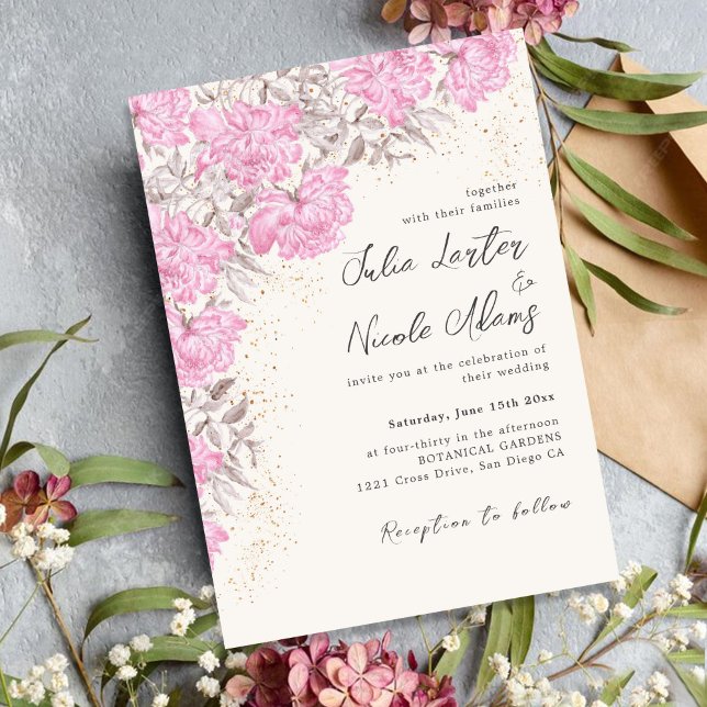 Modern Pastel Mauve Wild Rose Flowers Wedding Invitation (Creator Uploaded)