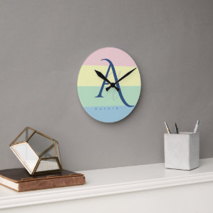 Modern Pastel Minimalist Custom Name Round Clock