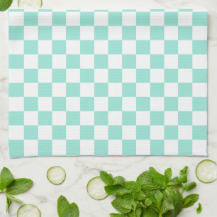 Modern Pastel Mint Green and White Chequered Tea Towel