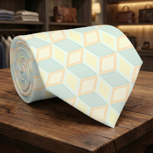 Modern Pastel Mint Green Peach Geometric 3D Cube Tie