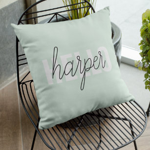 Modern Pastel Mint Hello And You Name Cushion