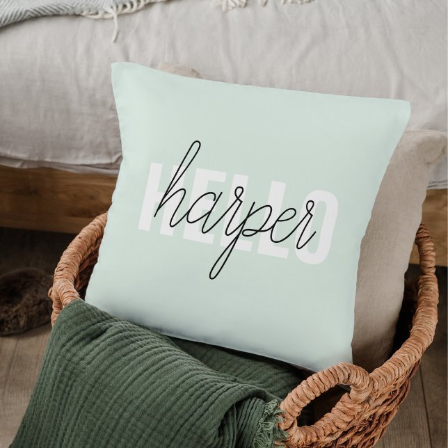 Modern Pastel Mint Hello And You Name Cushion (Creator Uploaded)