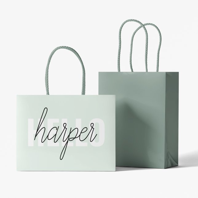 Modern Pastel Mint Hello And You Name Large Gift Bag (Creator Uploaded)
