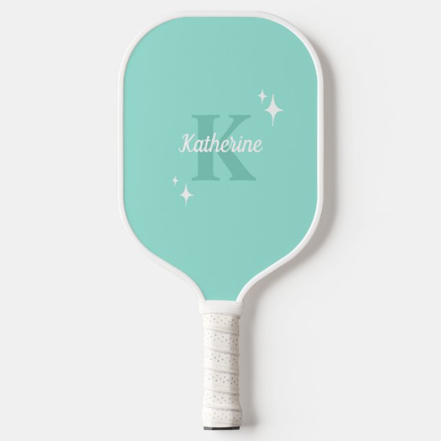 Modern Pastel Mint Monogrammed Feminine Pickleball Paddle (Front)