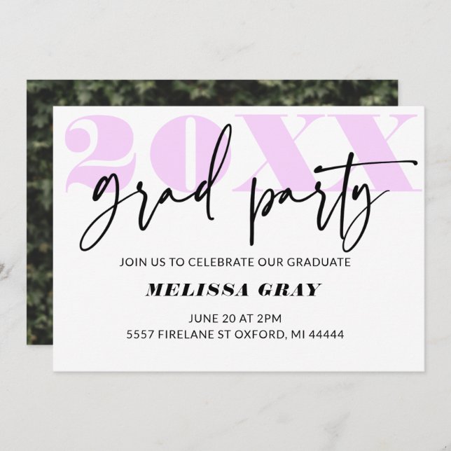 Modern Pastel Ombre Grad Party invitation Lilac (Front/Back)