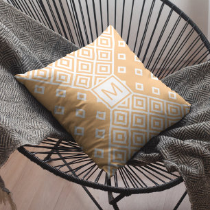 Modern Pastel Orange Geometric Monogram Cushion