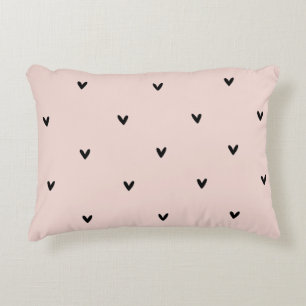 Modern Pastel Pink And Black Hearts Pattern Decorative Cushion