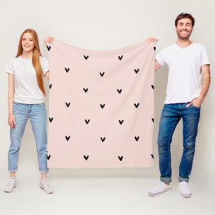 Modern Pastel Pink And Black Hearts Pattern Fleece Blanket