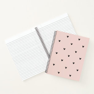Modern Pastel Pink And Black Hearts Pattern Notebook