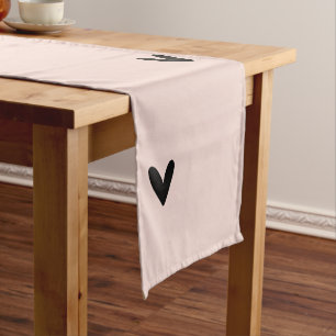 Modern Pastel Pink And Black Hearts Pattern Short Table Runner