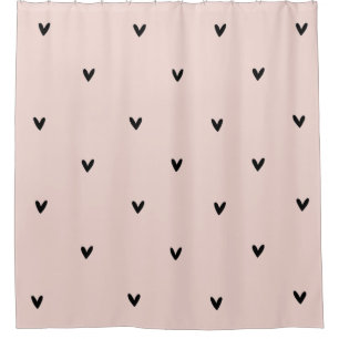 Modern Pastel Pink And Black Hearts Pattern Shower Curtain