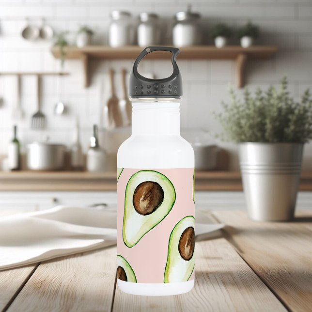 Modern Pastel Pink And Green Avocado Pattern 532 Ml Water Bottle (Creator Uploaded)